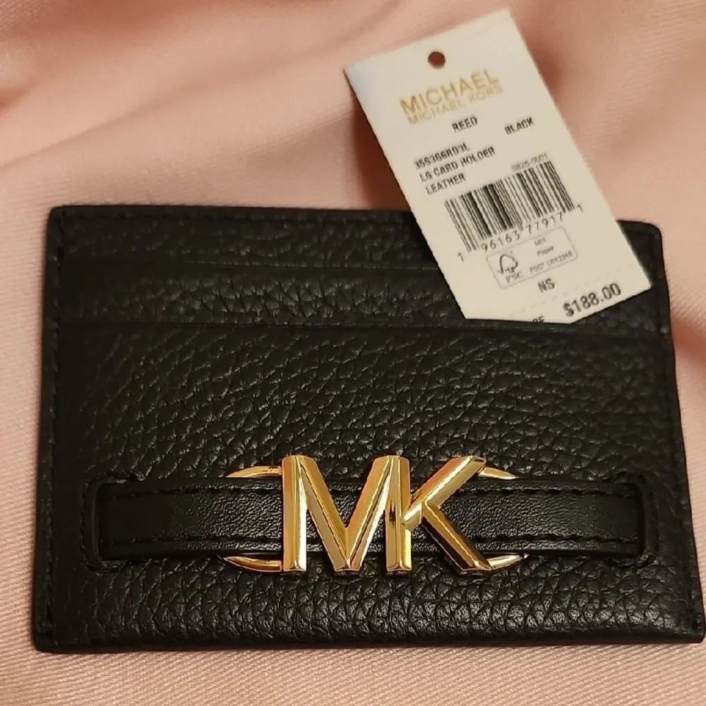 Michael Kors Black Leather Card Holder with Gold Logo